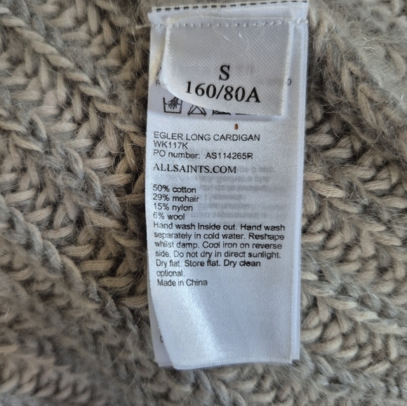 ALL SAINTS Mohair Wool Long Line Open Front Sweater Oversized Small - Picture 5 of 8